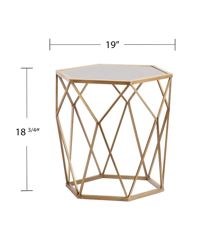 Reflective Glass Hexagon Mirrored End Table for Modern Home Decor