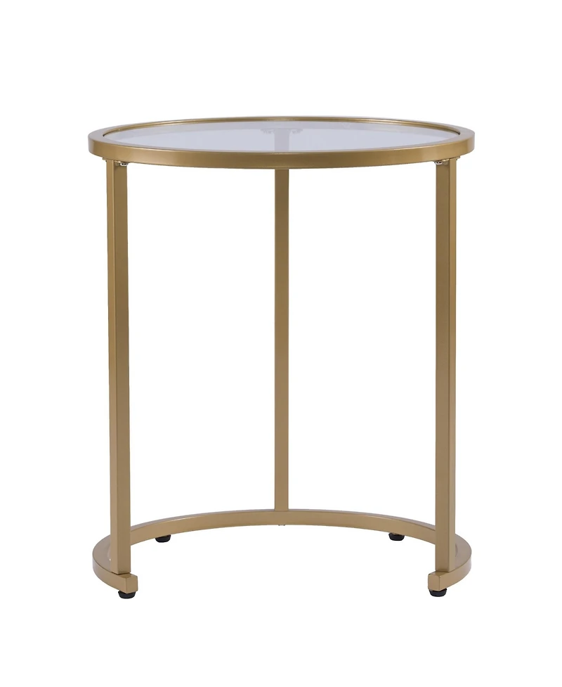 Set of Two Glass and Steel Round Nested Tables for Living Room or Bedroom