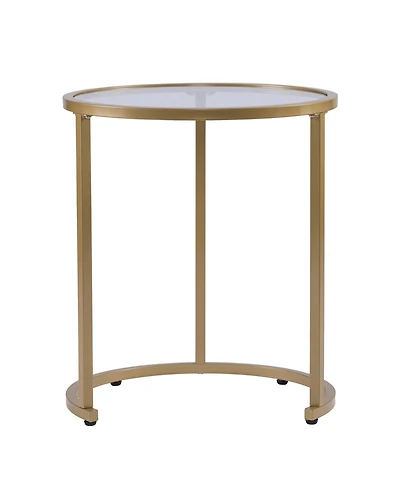 Set of Two Glass and Steel Round Nested Tables for Living Room or Bedroom