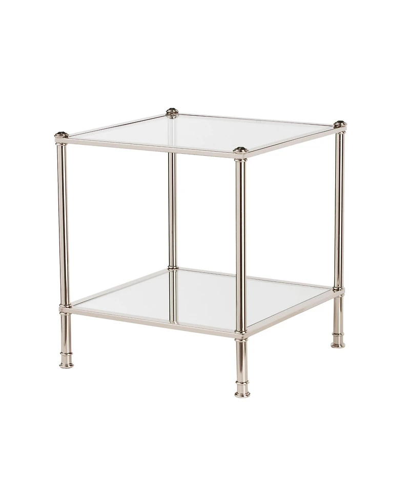 Glass and Iron Square Mirrored End Table for Living Room or Bedroom