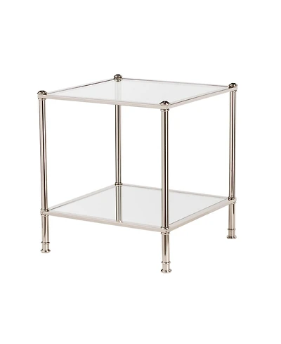Glass and Iron Square Mirrored End Table for Living Room or Bedroom