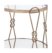 Contemporary Mirrored and Metal Round End Table with Shelving