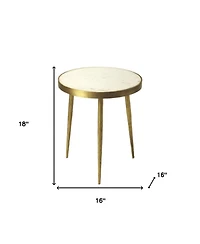 18" Gold And White Marble Round End Table