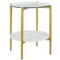 Sleek Glass and Steel Round End Table with Bottom Shelf – Perfect for Storage and Display