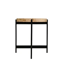22" Industrial Round End Table Wood Top and Black Metal Legs