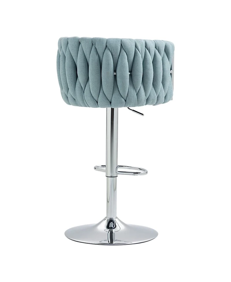 Set of 2 Adjustable Swivel Bar Stools with Woven Fabric Back and Footrest Modern Upholstered Counter Height Chairs for Kitchen Island or Area-The