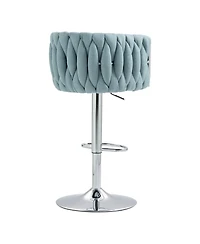 Set of 2 Adjustable Swivel Bar Stools with Woven Fabric Back and Footrest Modern Upholstered Counter Height Chairs for Kitchen Island or Area-The