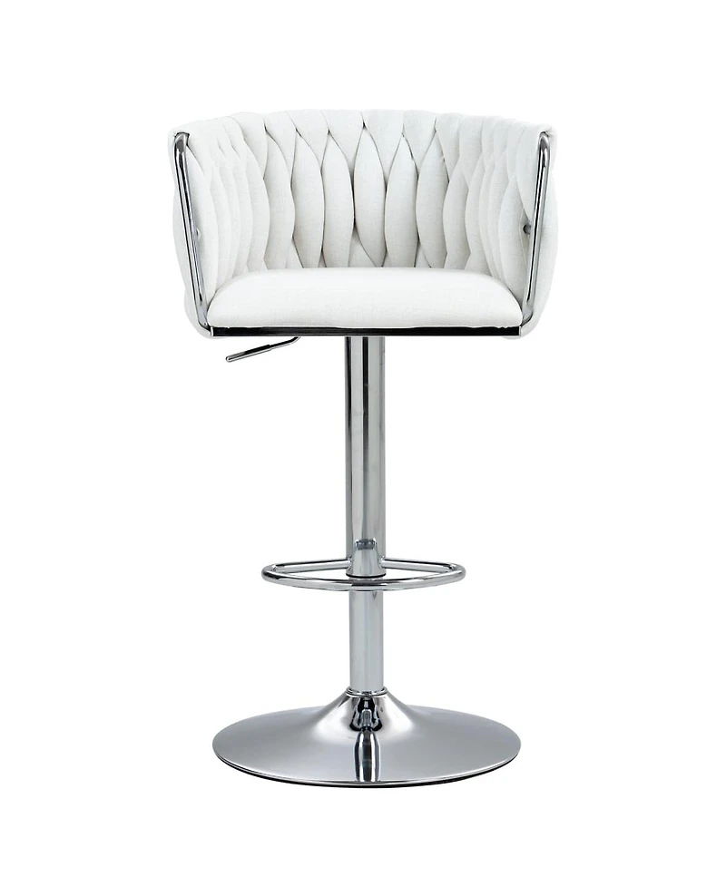 Set of 2 Adjustable Swivel Bar Stools with Woven Fabric Back, Footrest, Modern Counter Height Chairs for Kitchen or Bar-The Pop Home