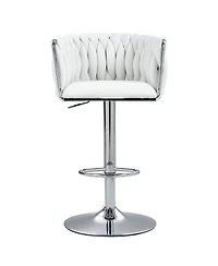 Set of 2 Adjustable Swivel Bar Stools with Woven Fabric Back, Footrest, Modern Counter Height Chairs for Kitchen or Bar-The Pop Home