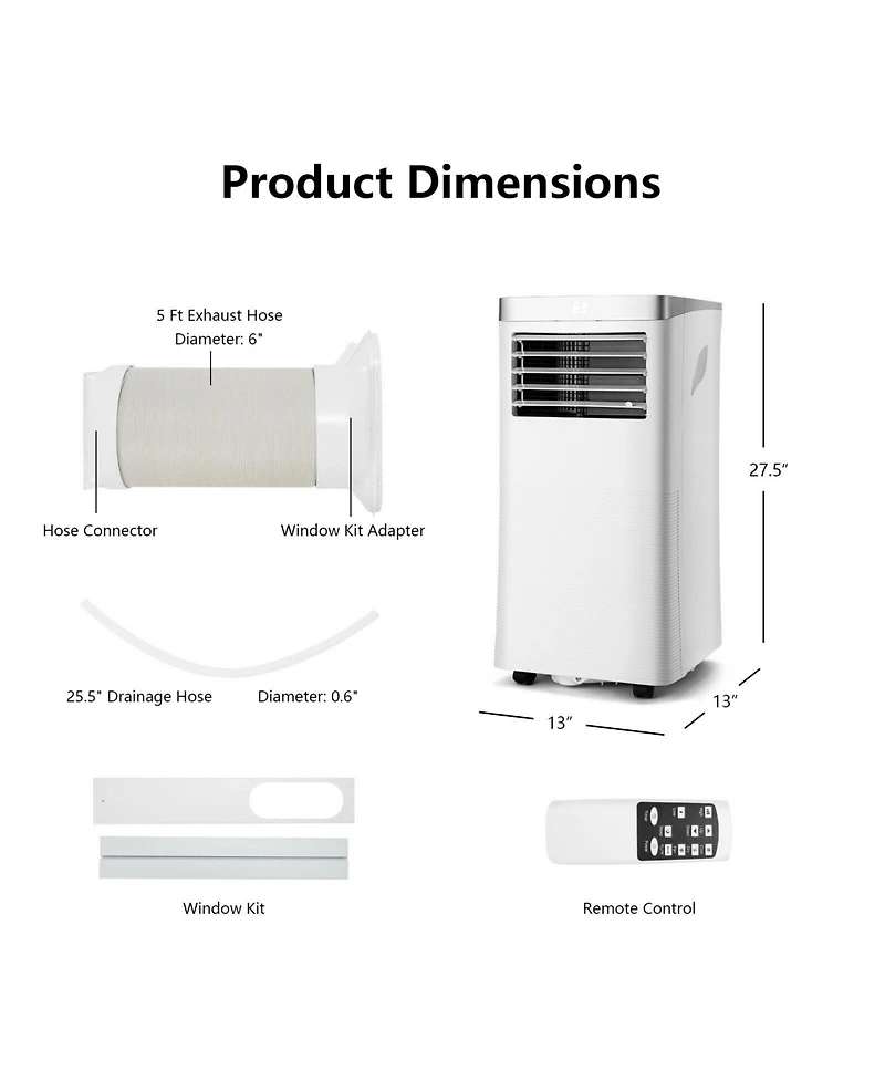 8000 Btu 3-in-1 Portable Air Conditioner with Remote Control