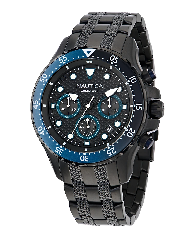 Nautica Men's Chronograph Black Stainless-Steel Watch, 44mm