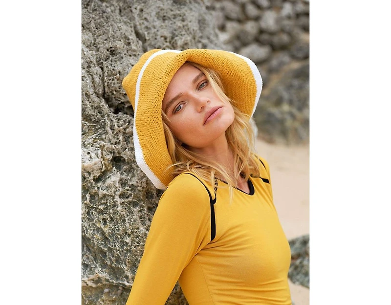 Brunna.co Bloom Line Crochet Sun Hat In Canary Yellow