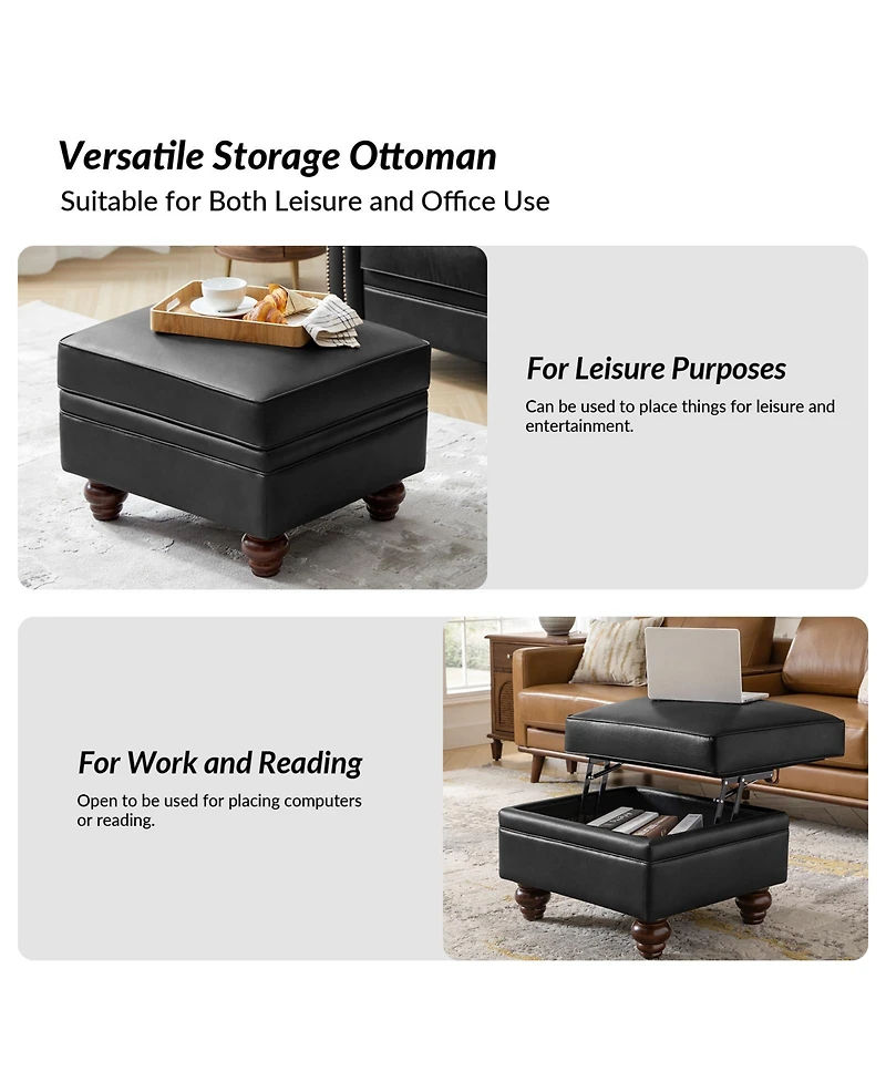 Sabina Transitional 27" Wide Ottoman with Solid Wood Legs