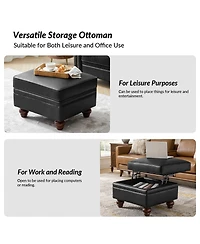 Sabina Transitional 27" Wide Ottoman with Solid Wood Legs