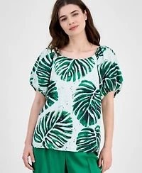 Anne Klein Womens Printed Eyelet Embroidered Cotton Blouse Pull On Wide Leg Ankle Pants