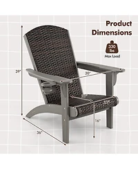 Gymax Set of 2 Adirondack Chair w/ Rattan Padded Seat & Back Wide Hidden Cupholder Patio