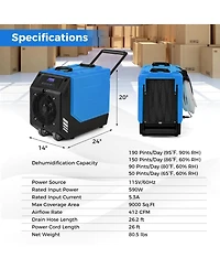 190 Ppd Commercial Dehumidifier with Pump and 2 Wheels