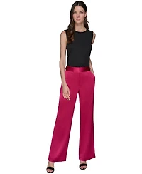 Karl Lagerfeld Paris Women's Mid-Rise Wide-Leg Satin Pants