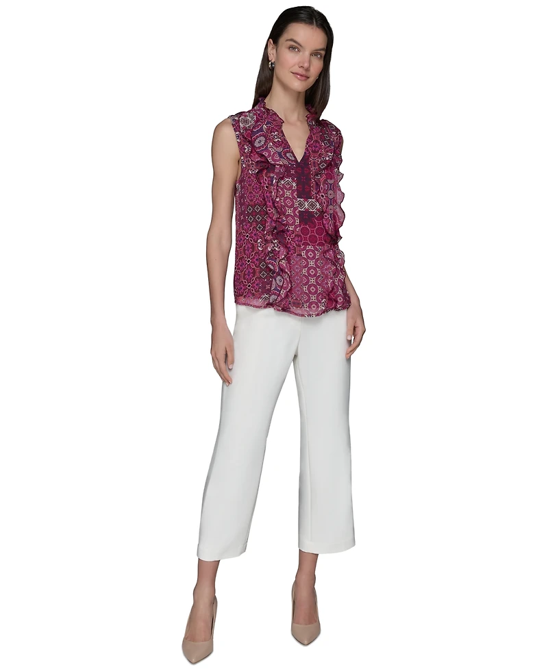 Karl Lagerfeld Paris Women's Printed Ruffled Blouse