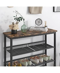 Mdf Industrial Shoe Rack, Adjustable Rustic Style 5-Tier Shoe Rack Storage Rack With 4 Grid Shelves