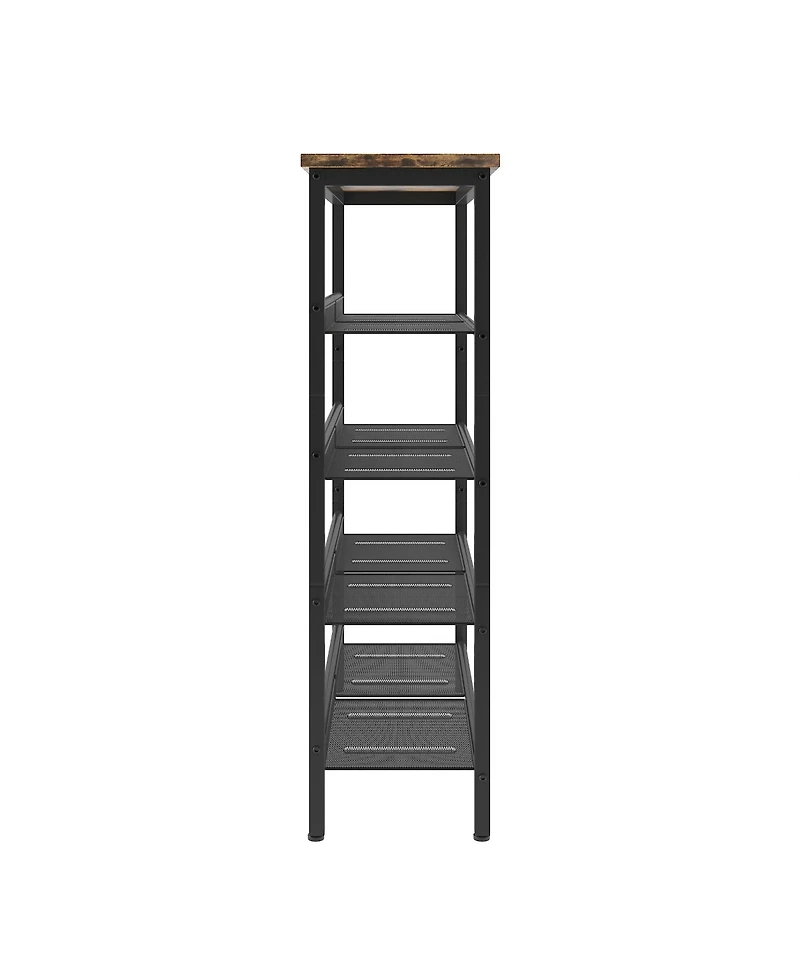Mdf Industrial Shoe Rack, Adjustable Rustic Style 5-Tier Shoe Rack Storage Rack With 4 Grid Shelves