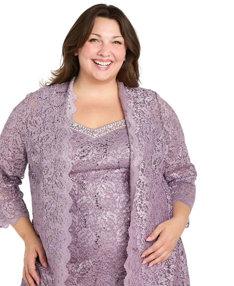 R & M Richards Plus 2-Pc. Lace Jacket Dress Set