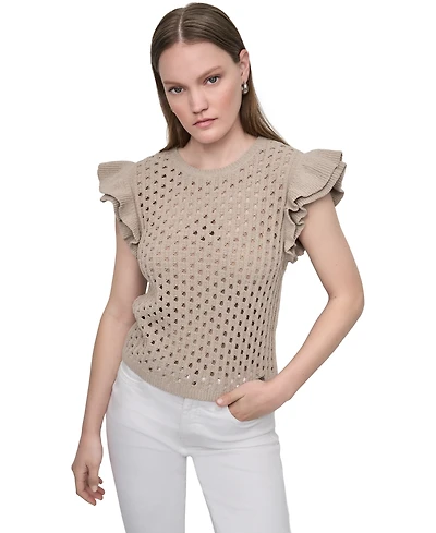 Dkny Jeans Women's Baby Chenille Pointelle Rib Flutter-Sleeve Sweater - PBL