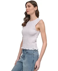 Dkny Jeans Women's Crewneck Smocked Sleeveless Top