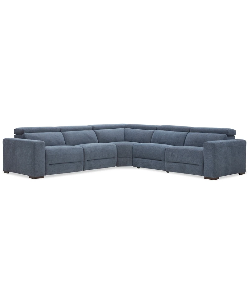 Nevio 5-Pc. Fabric Power Headrest Sectional with 3 Motion Chairs