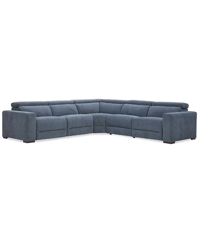 Nevio 5-Pc. Fabric Power Headrest Sectional with 3 Motion Chairs