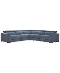 Nevio 5-Pc. Fabric Power Headrest Sectional with 3 Motion Chairs