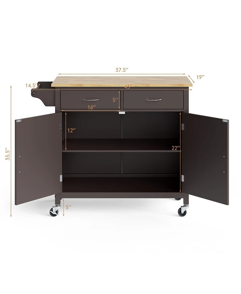 Modern Rolling Kitchen Cart Island with Wood Counter Top
