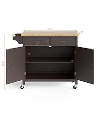 Modern Rolling Kitchen Cart Island with Wood Counter Top