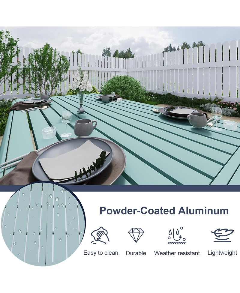 Aoodor 3-Piece Outdoor Patio Dining Set, Aluminum Furniture Set with 1 Rectangular Picnic Table and 2 Benches for Garden, Lawn, Yard