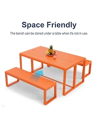 Aoodor 3-Piece Outdoor Patio Dining Set, Aluminum Furniture Set with 1 Rectangular Picnic Table and 2 Benches for Garden, Lawn, Yard