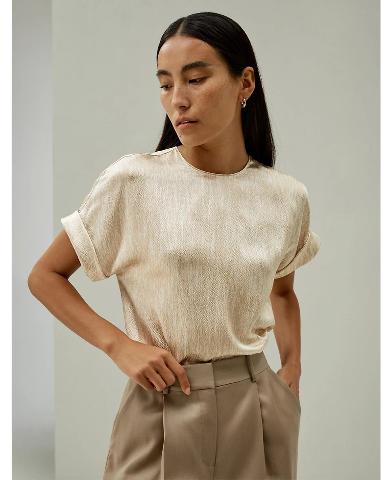 Lilysilk Women's Print Pearl Satin Silk T-Shirt Top