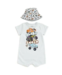 Monster Jam Toddler Boys Romper and Bucket Sun Hat Outfit Set