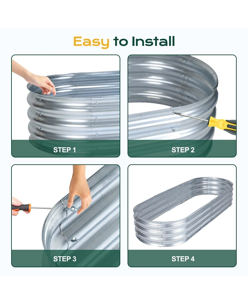 Aoodor Galvanized Raised Garden Bed Kit, 70.87''(L) x 23.62''(W) x11.81''(H) Outdoor Garden Planter Oval Large Boxes for Vegetables, Flowers, Herbs