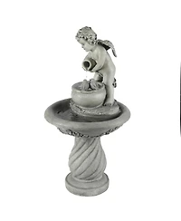 LuxenHome Gray Resin Cherub Birdbath Outdoor Patio Fountain
