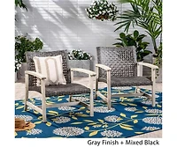 Hampton Light Gray Wood and Mixed Black Faux Rattan Armed Outdoor Patio Lounge Chair (2-Pack)