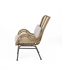 2-piece braided rope outdoor club lounge chair for patio lawn backyard with cushions beige