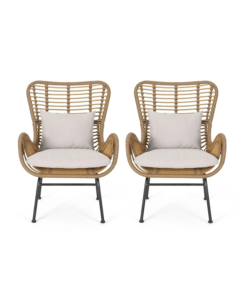 2-piece braided rope outdoor club lounge chair for patio lawn backyard with cushions beige