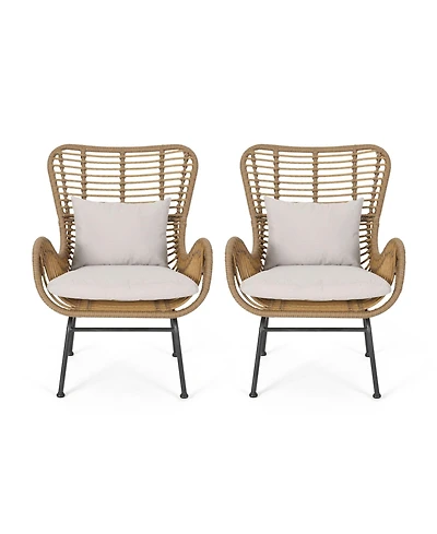2-piece braided rope outdoor club lounge chair for patio lawn backyard with cushions beige
