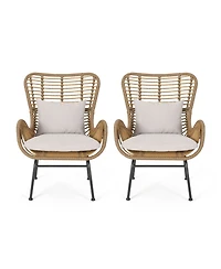 2-piece braided rope outdoor club lounge chair for patio lawn backyard with cushions beige