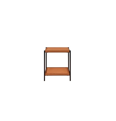 Modern Square End Table with Open Shelf – Metal Frame & Wood Top