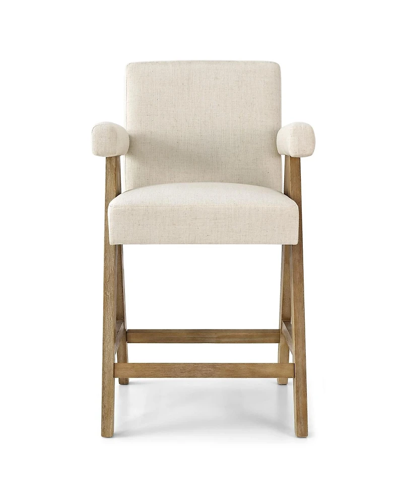 Upholstered Counter Height Stool with Arms, 25.5" Solid Wood Chair for Kitchen Island or Home Bar-Maison Boucle