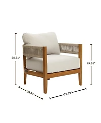 LuxenHome Outdoor Acacia Wood with Rope Sides Club Armchair with Cushions