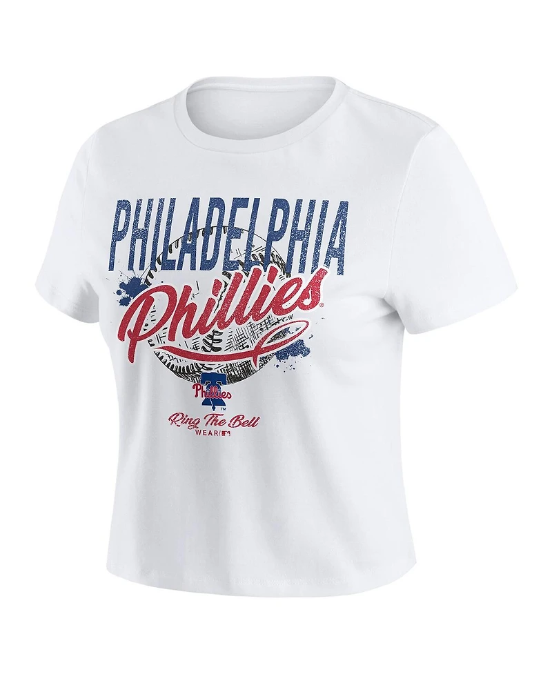 Wear by Erin Andrews Women's White Philadelphia Phillies Distressed Cropped Baby T-Shirt
