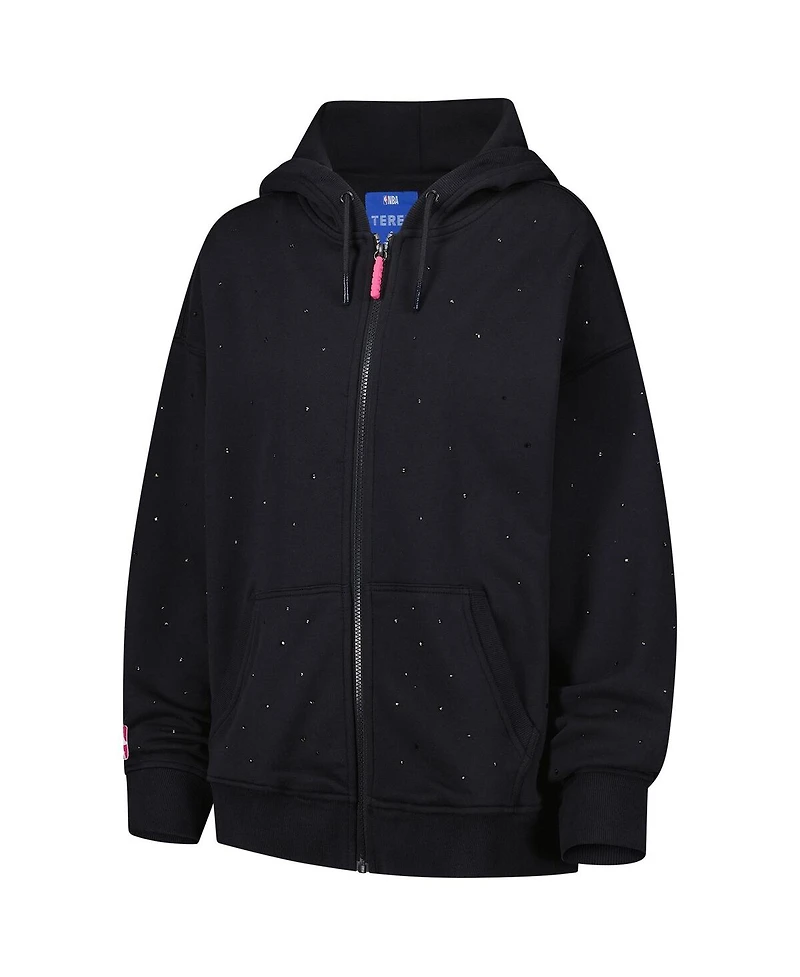 Terez Women's Black Golden State Warriors Oversized Allover Gemstone Full-Zip Hoodie