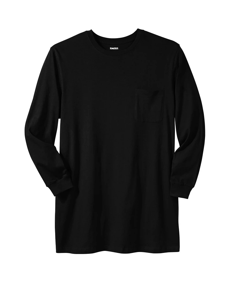 KingSize Men's Big & Tall Shrink-Less Lightweight Longer-Length Long-Sleeve Crewneck Pocket Tee